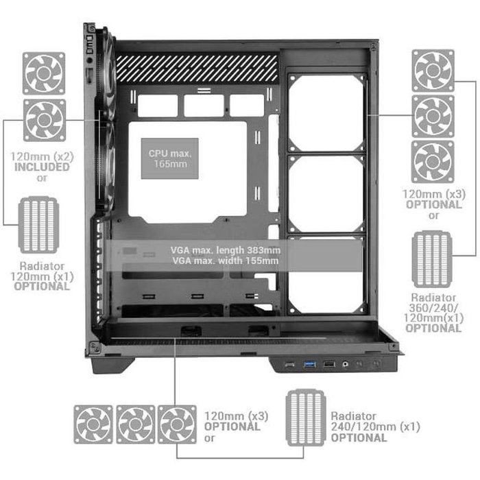 Mars Gaming MC3GF Boîtier PC ATX Semitour Noire avec Triple Vitre Trempée et 3 Ventilateurs FRGB 120mm Mars Gaming MC3GF Boîtier PC ATX Semitour Noire avec Triple Vitre Trempée et 3 Ventilateurs FRGB 120mm
