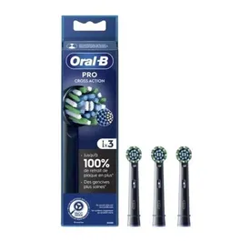 Oral-B - Brossettes de rechange pour brosse à dents Pro Cross Action Noire - Lot de 3 - Pour un nettoyage en profondeur et l'élimination de la plaque