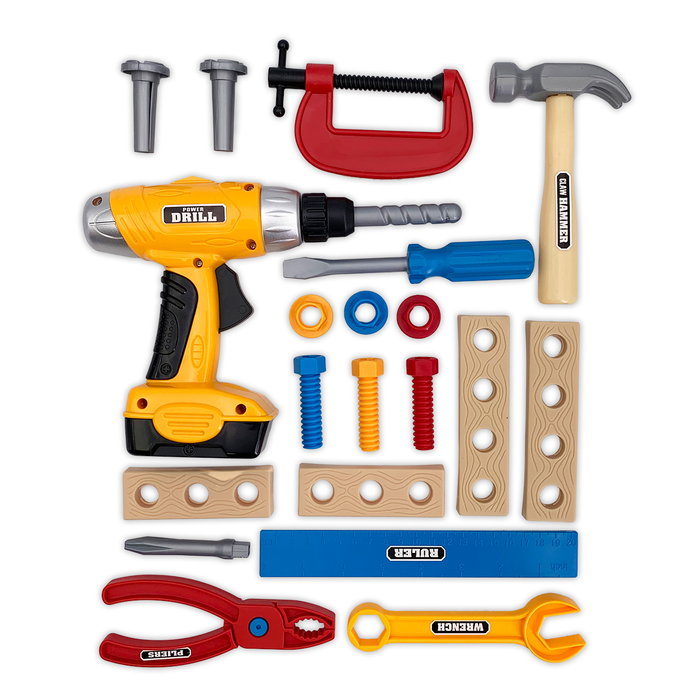 Tachan Coffret à Outils avec Poignée, 22 Pièces - Jeu de Construction Éducatif avec Tournevis, Marteau et Plus - Pour Enfants 3 Ans et Plus (Réf. 2074)