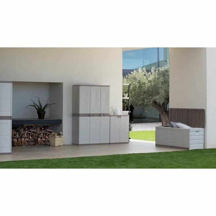 Plastiken Coffre de rangement de 190 L avec roulettes, Beige