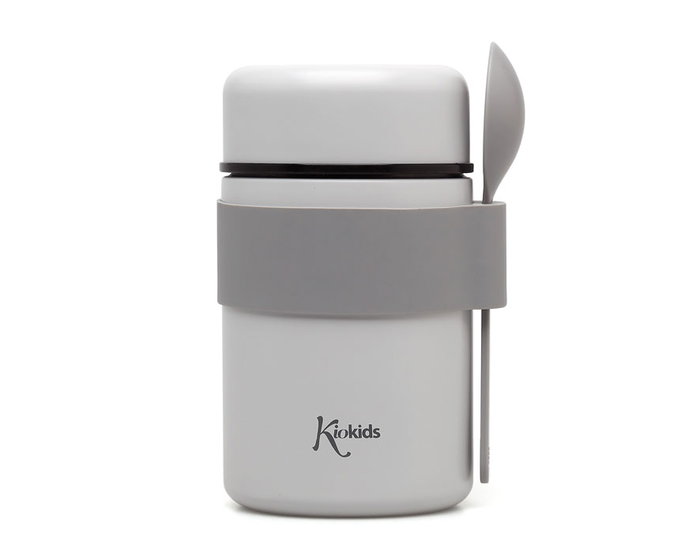 KioKids Thermos pour bébé avec cuillère et contenance de 500 ml, intérieur en acier inoxidable 304, maintient température 12h, gris