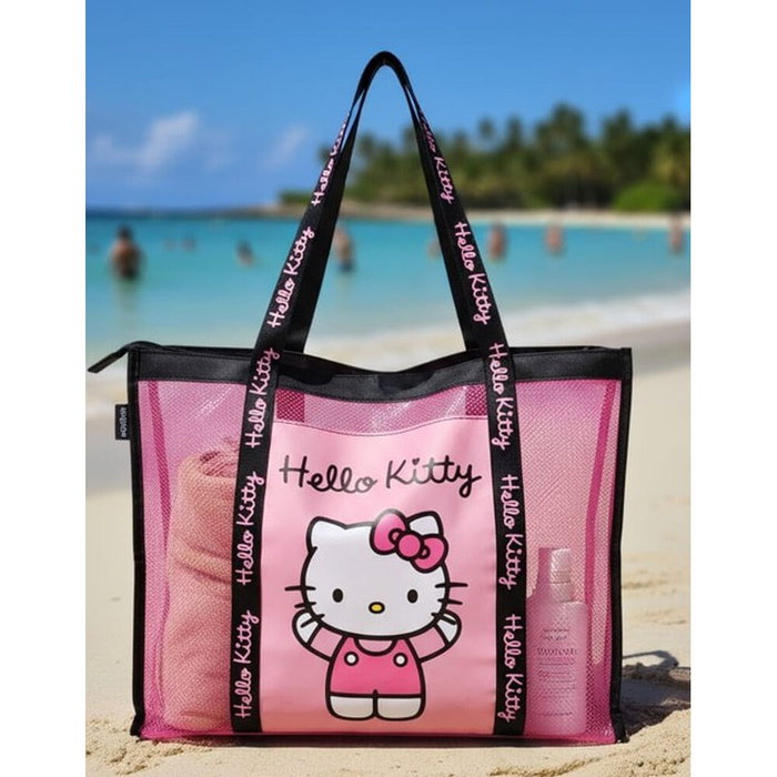 SANRIO Sac de plage en filet Hello Kitty - Dimensions 69 x 39 x 20 cm SANRIO Sac de plage en filet Hello Kitty - Dimensions 69 x 39 x 20 cm