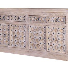 GINER Y COLOMER BAKRA Buffet en bois de mangle avec 4 portes et 4 tiroirs - Finition blanc lavé - 190 x 92 x 42 cm