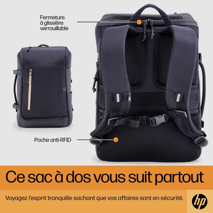 HP Sac à dos pour ordinateur portable Travel - 25 litres - Gris acier - Compatible 15.6 pouces