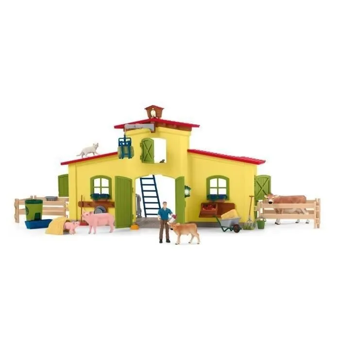 Schleich 42605 Coffret ferme éducative de 92 pièces avec figurines animaux (vache, cheval, cochon, taureau) et accessoires - Jouet miniature Farm World