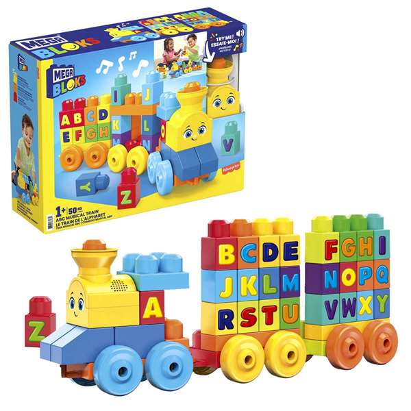 Fisher-Price - Train musical ABC avec sons - Jouet éducatif 50 pièces - 6 à 99 mois - Langue: espagnol/portugais - Fonctionne avec piles AAA incluses