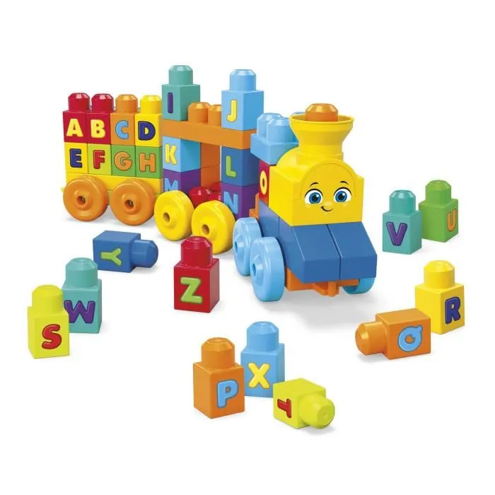 MEGA BLOKS Le Train de l'Alphabet, Jouet de construction avec 60 briques imprimées, pour apprendre les lettres et former des mots, 12 mois et plus, Réf. FWK22