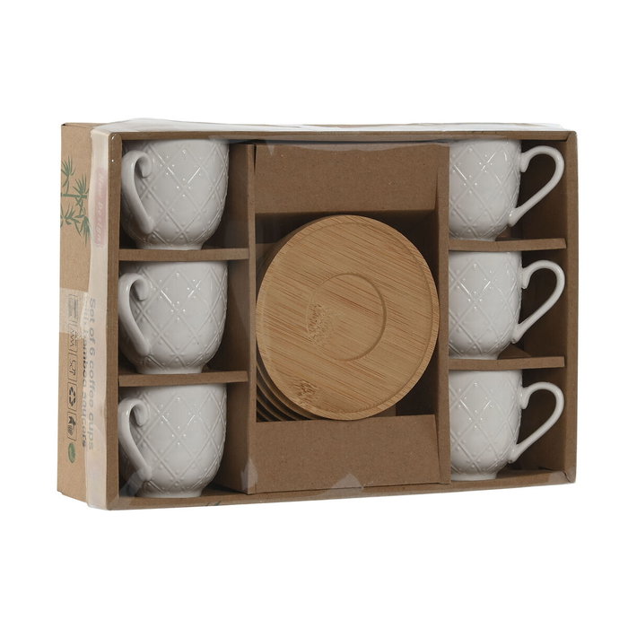Home ESPRIT Ensemble de tasses à café Blanc Bambou Porcelaine 90 ml, Lot de tasses avec soucoupes