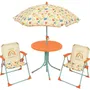 Fun House Salon de jardin Fruity's pour enfant - 1 table ronde (H46 cm x D46 cm), 2 chaises (H53 cm x L39 cm x P39 cm), 1 parasol (H125 cm x D100 cm) - Plastique, à partir de 3 ans