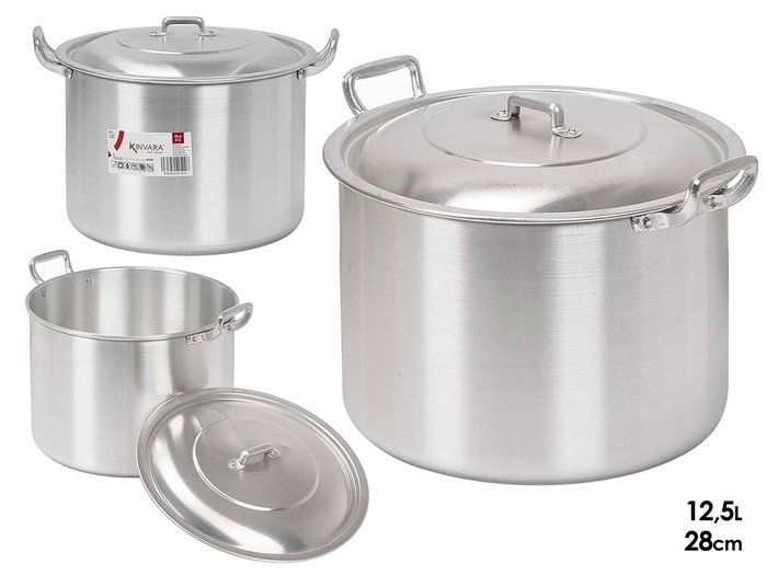 KINVARA Olla en aluminium de 28 cm, 12,5 L, Plata, lot de 2 KINVARA Olla en aluminium de 28 cm, 12,5 L, Plata, lot de 2