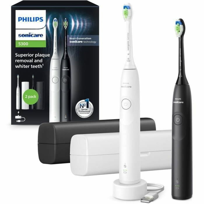 Philips Sonicare HX7109/01 Série 5300 - Pack de 2 brosses à dents électriques Blanc & Noir Philips Sonicare HX7109/01 Série 5300 - Pack de 2 brosses à dents électriques Blanc & Noir