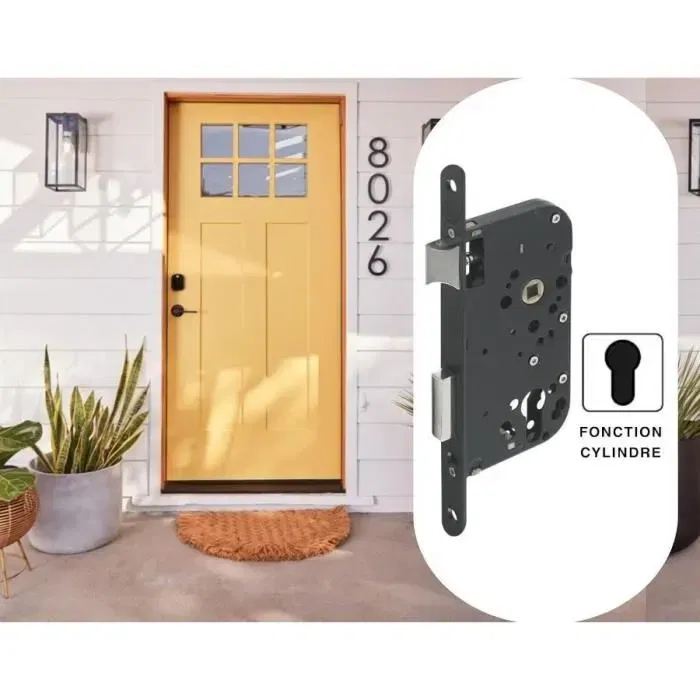 Yale Serrure à encastrer Y60R-A40/N, axe 40 mm, coffre 148 mm, pour porte d'entrée ou service, verrouillage 2 tours, pêne réversible, noir