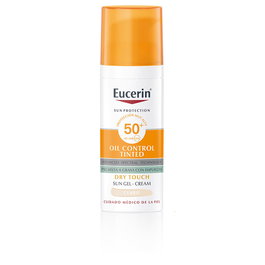 Eucerin Protection Solaire Teintée Toucher Sec Gel-Crème SPF50+ Clair, Anti-Brillance 12h, Peaux Grasses & Acnéiques, 50 ml