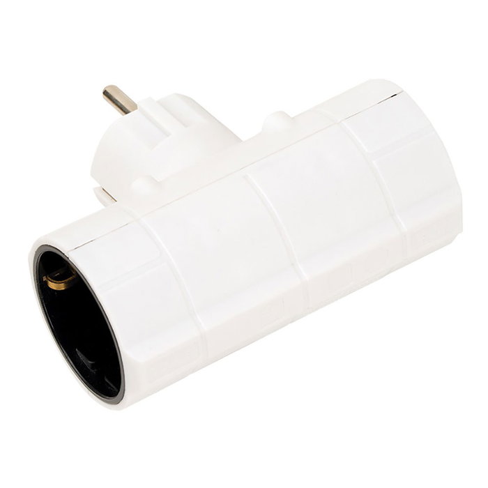 Simon Adaptateur double latéral Schuko 2p+t blanc 16A 250V Simon Adaptateur double latéral Schuko 2p+t blanc 16A 250V