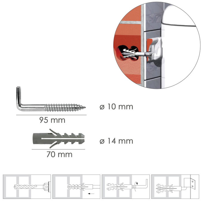 WOLFPACK LINEA PROFESIONAL Kit Sanitaire Alcayata avec Cheville à Expansion Ø 14 x 70 mm WOLFPACK LINEA PROFESIONAL Kit Sanitaire Alcayata avec Cheville à Expansion Ø 14 x 70 mm