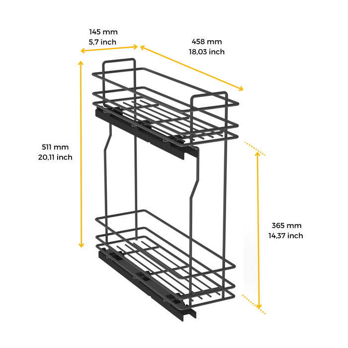 Emuca porte-bouteilles latéral extractible TitaneMax, avec fermeture amortie, module 200mm, Acier, Gris antracite