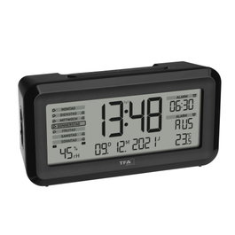 TFA BOXX2 Réveil Digital Radio-commandé avec Climat de la Pièce, Noir