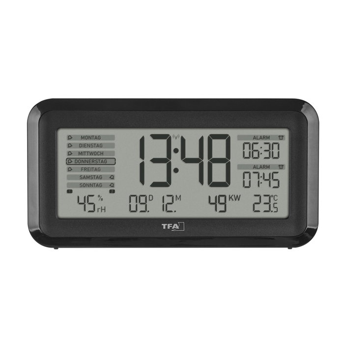TFA BOXX2 Réveil Digital Radio-commandé avec Climat de la Pièce, Noir