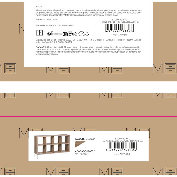 MobleKit Étagère Blanc Marron Bois Métal 118 x 29 x 72 cm