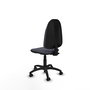 Chaise de bureau Algarra avec mécanisme de contact permanent de base, recouverte de tissu gris foncé. Équipée d'une base en polyamide noir, sans accoudoirs et avec roulettes autobloquantes.