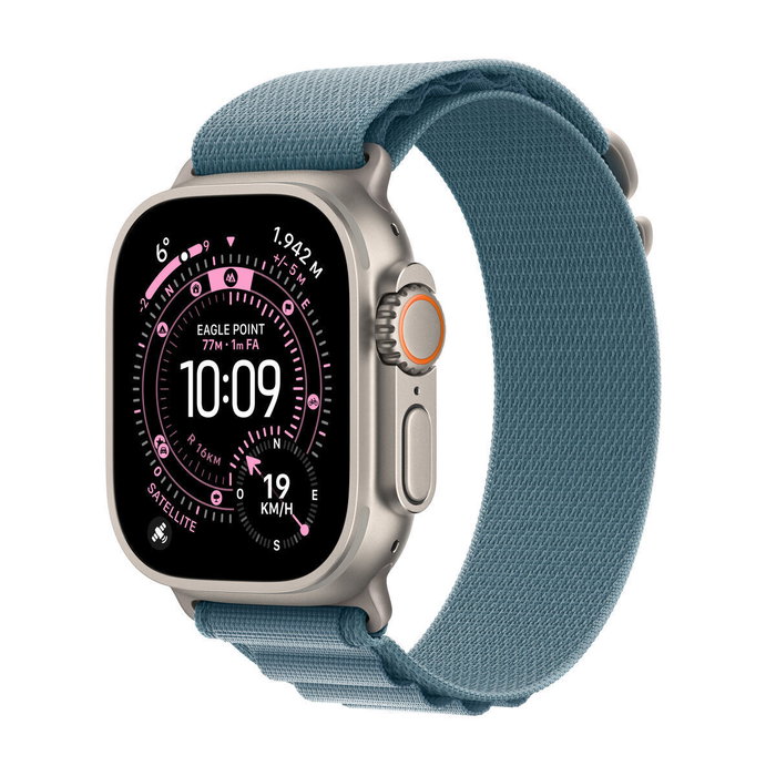 Apple Watch Ultra 3 GPS + Cellular 49 mm Titane Naturel - Loop Alpine Bleu Clair - S