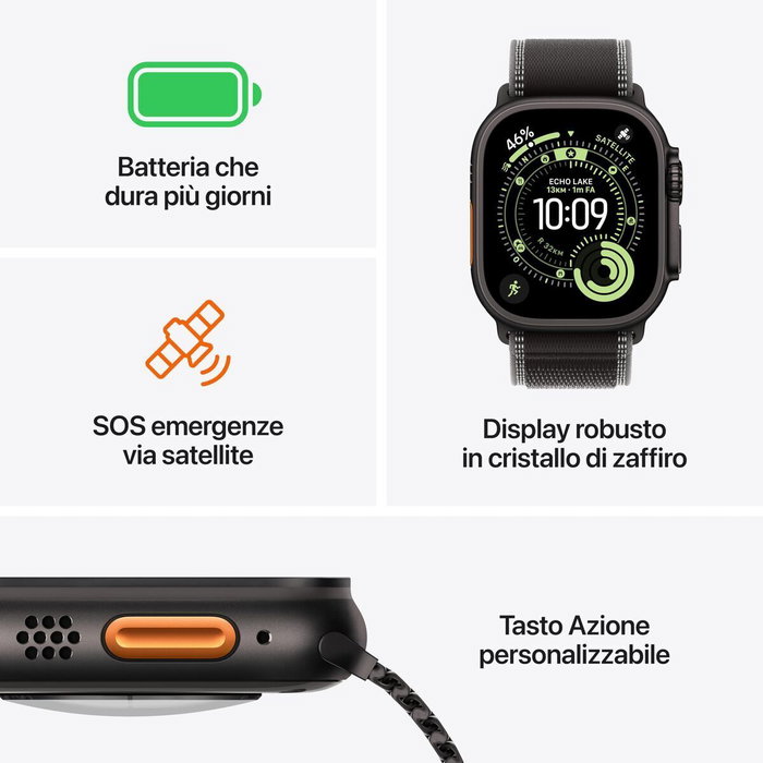 Apple Watch Ultra 3 GPS + Cellular 49 mm Titane Naturel - Loop Alpine Bleu Clair - S