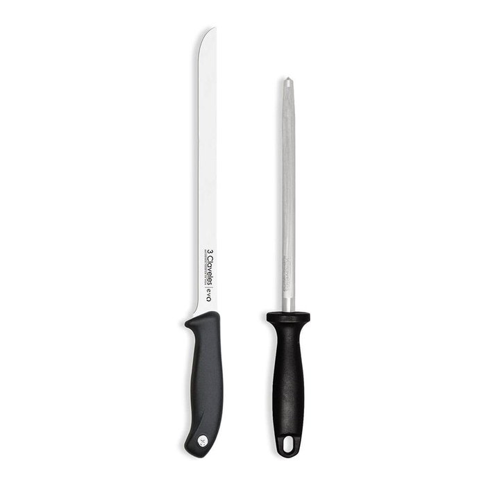Ensemble de couteau à jambon et fusil à aiguiser 3 Claveles Evo 25 cm 2 Pièces Ensemble de couteau à jambon et fusil à aiguiser 3 Claveles Evo 25 cm 2 Pièces