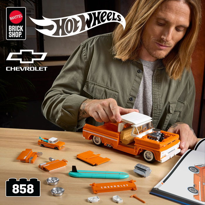 Mega Hot Wheels Coffret de Construction Custom Chevy Pickup 1962 Mattel Brick Shop (858 pièces)