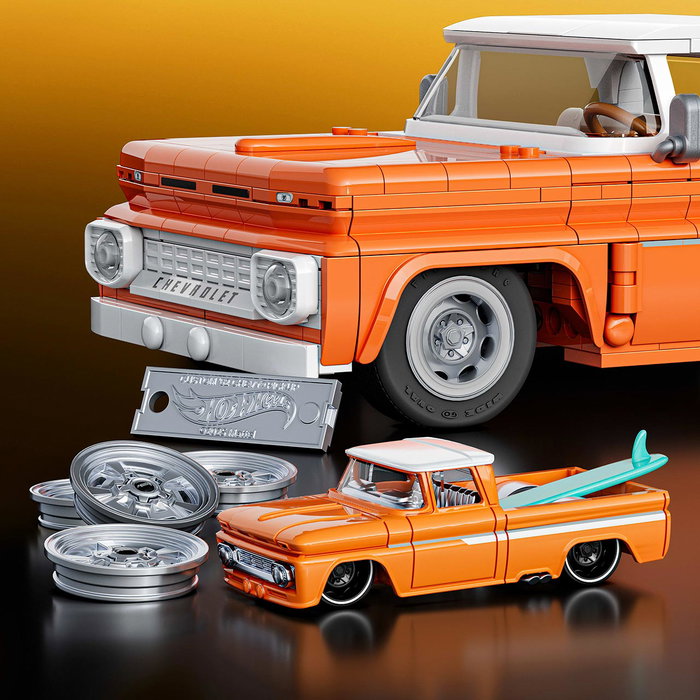 Mega Hot Wheels Coffret de Construction Custom Chevy Pickup 1962 Mattel Brick Shop (858 pièces)