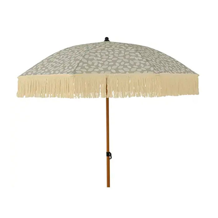 Outdoor Living By Decoris Parasol de jardin vert motif feuilles et franges beige ø180 x 216 cm Outdoor Living By Decoris Parasol de jardin vert motif feuilles et franges beige ø180 x 216 cm