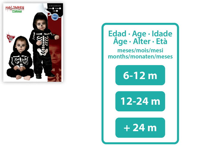 Déguisement Squelette Bébé avec Combinaison Noire et Os Blancs pour Halloween - 6-12 Mois