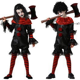 Déguisement de clown noir avec pois pour enfant 5-6 ans, style Halloween et cirque, unisexe, en polyester