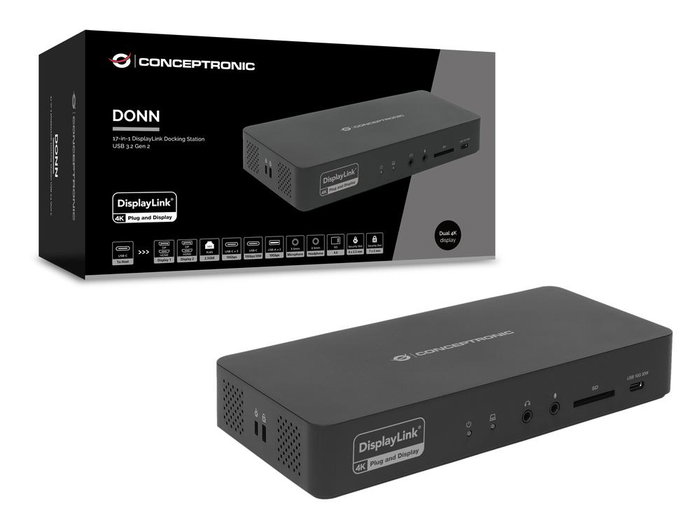 Conceptronic DONN31B Station d'accueil USB-C 17-en-1 100W PD 4K 60Hz Triple écran 2.5GbE Noir Conceptronic DONN31B Station d'accueil USB-C 17-en-1 100W PD 4K 60Hz Triple écran 2.5GbE Noir