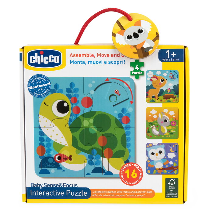 Chicco Puzzle Interactif 4 Puzzles Montessori - Dès 12 Mois - Espagnol - Jeu Éducatif pour Bébé