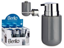 Berilo Dosificateur à Savon en Céramique Gris et Argent 7x14x8 cm 350 ml (Set de 12)