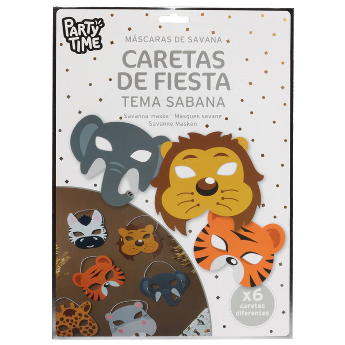 Party Time Jeu de 6 Masques Animaux de la Savane Party Time Jeu de 6 Masques Animaux de la Savane