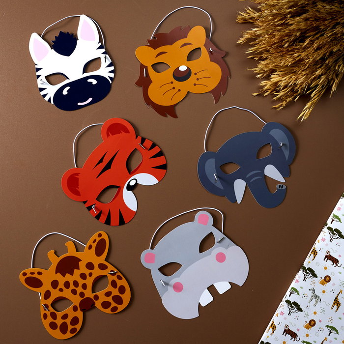 Party Time Jeu de 6 Masques Animaux de la Savane Party Time Jeu de 6 Masques Animaux de la Savane