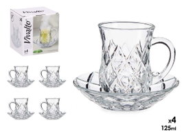 VIVALTO Set de 12 Tasses en Verre 125ml avec Soucoupes Losanges