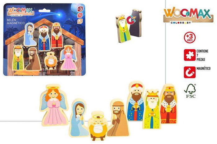 Color Baby Figuras belen madera magneticas - Jeu de crèche en bois magnétique - 7 figurines - Dès 3 ans