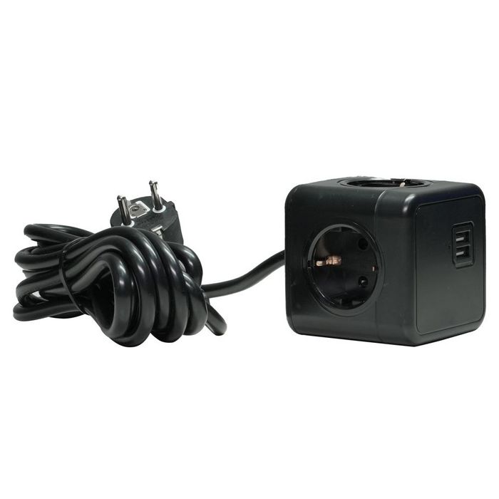 MicroConnect Rallonge Cube d'alimentation Duo USB avec 2 ports USB, câble de 3 mètres, noir MicroConnect Rallonge Cube d'alimentation Duo USB avec 2 ports USB, câble de 3 mètres, noir