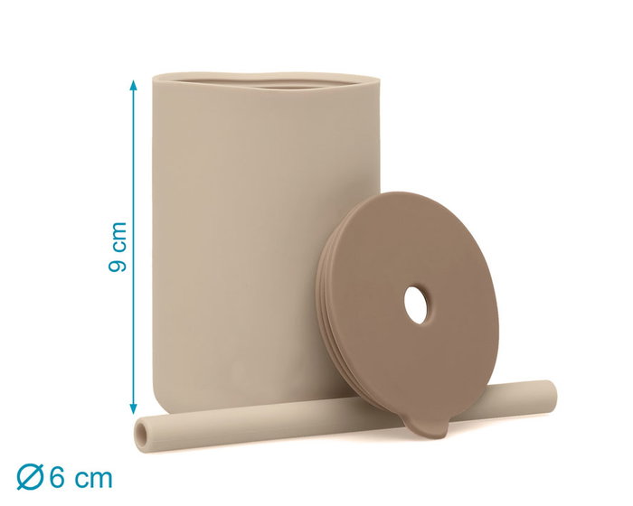 KioKids - Gobelets d'Apprentissage en Silicone Souple avec Paille, 180 ml, 100% Sans BPA, Coloris Beige, Convient Micro-Ondes/Lave-Vaisselle/Congélateur, Pour Bébés dès 6 Mois