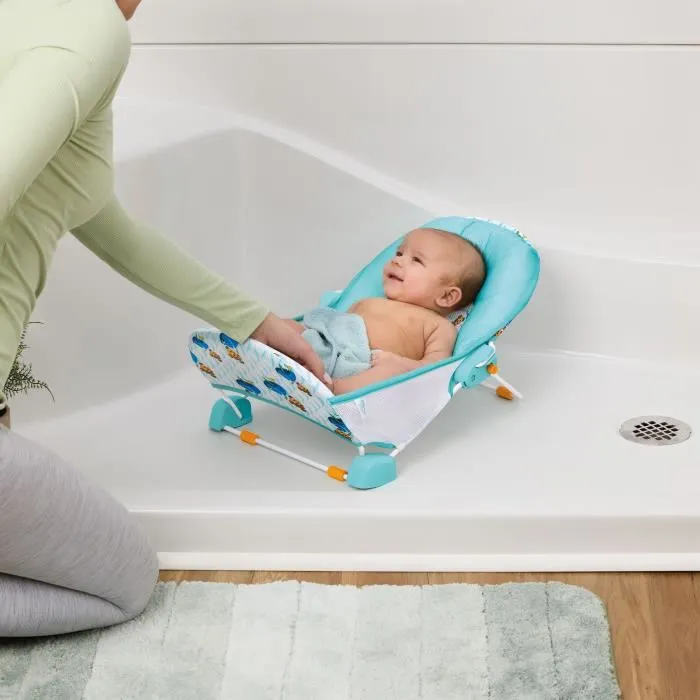 Bright Starts - Transat de bain pliable pour bébé Disney Baby Nemo - 2 positions inclinées, appui-tête moelleux, antidérapant - 0-6 mois jusqu'à 9 kg