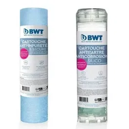 BWT - Pack annuel antitartre PILODIPHOS - 2 cartouches (1 B.SECURE + 1 silicophosphate) - Anti-impuretés 25µm, anti-prolifération bactérienne, antitartre, anticorrosion