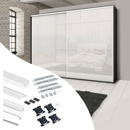 Emuca Kit de ferrures Placard 74 pour 2 portes coulissantes, Profilé Wave, Blanc