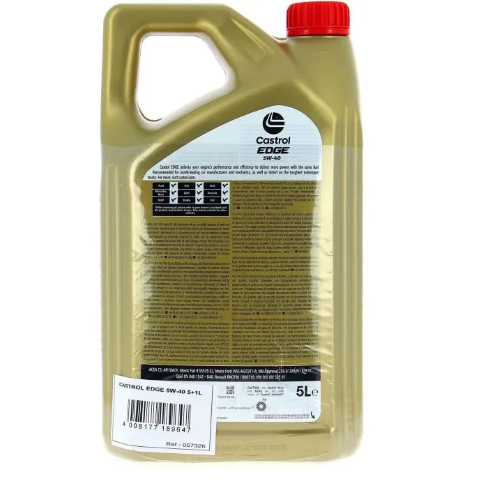 Castrol Huile Moteur EDGE 5W-40 - Bidon de 5L + 1L Gratuit - Réf. 057326