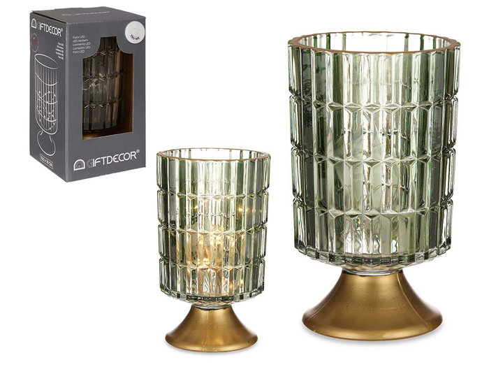 Giftdecor Lanterne LED sur pied métal vert 10x18x10 cm avec verre et piles 2AA (Set de 6) Giftdecor Lanterne LED sur pied métal vert 10x18x10 cm avec verre et piles 2AA (Set de 6)