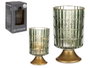 Giftdecor Lanterne LED sur pied métal vert 10x18x10 cm avec verre et piles 2AA (Set de 6)