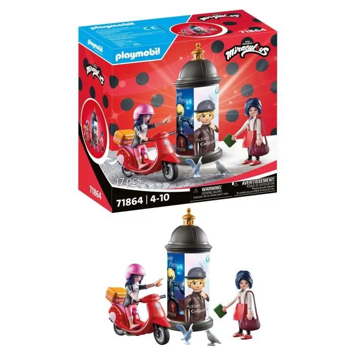 Playmobil 71864 - Figurine Marinette sur Scooter et Kagami, Jeu de Construction 17 Pièces Miraculous Ladybug, À Partir de 5 Ans