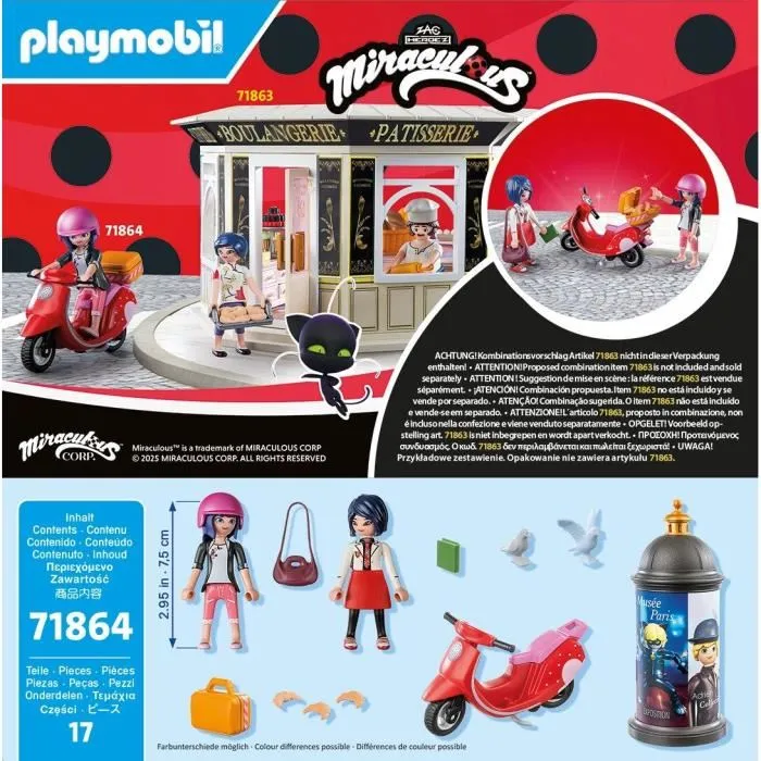 Playmobil 71864 - Figurine Marinette sur Scooter et Kagami, Jeu de Construction 17 Pièces Miraculous Ladybug, À Partir de 5 Ans