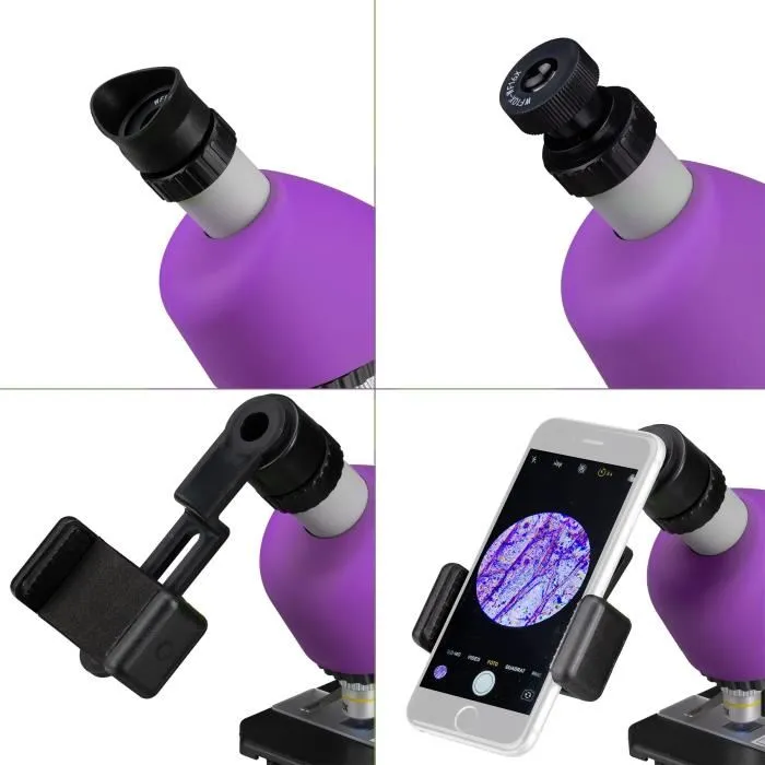 Bresser Junior - Microscope pour enfants 40x-640x avec éclairage LED et kit d'expérimentation (artémia) - Fonctionne sur piles, compact et léger